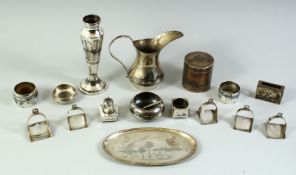 A LARGE COLLECTION OF IRAQI NIELLO SILVER PIECES, including a jug, a cylindrical lidded box,