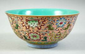 A GOOD CHINESE FAMILLE ROSE PORCELAIN BOWL, the exterior decorated with auspicious symbols and