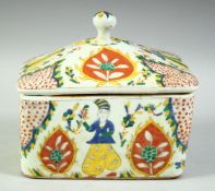 A TURKISH OTTOMAN KUTAHYA SWEET BOX AND COVER, possibly 18th century, painted with figures,16.5cm