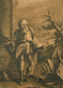18th Century, A Saint partly clad in armour standing amongst ruins, monochrome watercolour, 17.75
