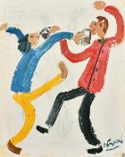 Simeon Stafford (b. 1956) British, 'Rob on the Town' figures brawling in a street, oil on card,