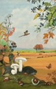 Bryan Conway (20th Century) British, 'Autumn', a hedgehog amongst seasonal foliage with a pheasant