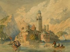 A watercolour of the Island of San Giulio on Lake Orta, Italy, 5.75