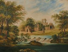 20th Century English School, a pair of oil on board paintings of abbey ruins, each 12