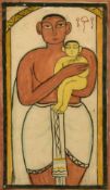 Jamini Roy (1887-1972) Indian, Mother and Child, gouache on paper, 14.5