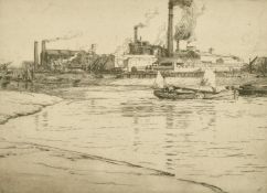 Leslie Moffat Ward (1888-1978) British, 'Low Tide, Hammersmith', etching, signed and inscribed in