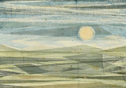 Early 20th Century School, a stylised landscape with geometric lines, watercolour, indistinctly