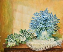 20th Century English School, a miniature study of bluebells and apple blossom, watercolour, signed