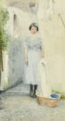 Henry Edgar Crocket (1870-1926) British, a study of a young woman with a washing basket,