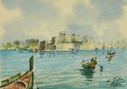 Joseph Galea, A view of Medina, Malta watercolour, 7