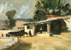 H. B. Brabazon (1821-1906) British, A Spanish dwelling with horses and figures resting, watercolour,