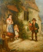 Mark William Langlois, figures outside a country cottage, oil on canvas, signed, 30