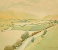 Alastair Dallas (1898-1983) Scottish, A view through a valley, watercolour, signed, 14