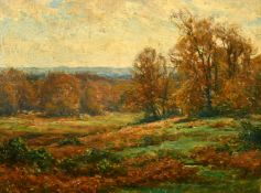 Frederick Golden Short (1863-1936) British, an extensive Autumn landscape with bracken, oil on