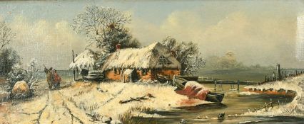 Edwin Boddington (1836-1905) British, a pair of oil on canvas winter scenes with figures by water,