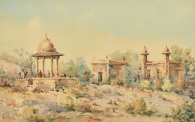 Late 19th century English School, a scene of an Indian temple, watercolour, 13.5
