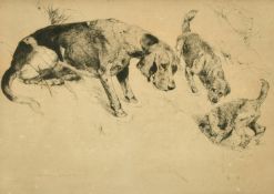 George Vernon Stokes (1873-1954) British, three dogs on a sand dune, etching, signed in pencil, 8