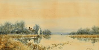 Robert. W. Fraser (1845-1906) British, 'On the Thurne', A tranquil river scene with sailing boats on