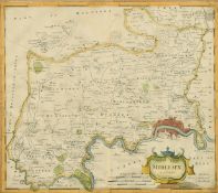 Robert Morden, a hand-coloured engraving map of Middlesex, 14.25