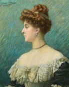 Jules-Charles Aviat (1844-1931) French, a bust length portrait of an elegant lady wearing a tiara,