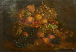 19th Century School, a still life of fruit and trailing vines, oil on canvas, 18.5