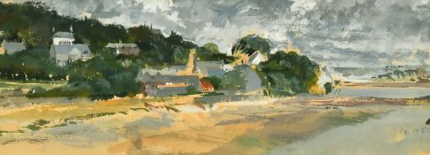 Timothy Gibbs (1923-2012) British, Rock, Cornwall, A coastal scene with houses along the shore,