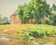 John Shirley-Fox (1860-1939) British, 'Hemingford Grey', a view of farm buildings, watercolour, 9.5