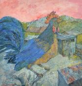 Christopher Clairmonte (1932-2012) British, A Cockerel perched on a branch in a farmyard, Cyprus,