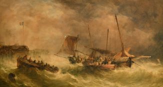 Alfred Herbert (1818-1861) British, shipping approaching a French port in difficult seas,