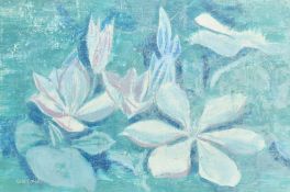 Modern British School, a study of water lilies in a pond, oil on board, indistinctly signed, 20