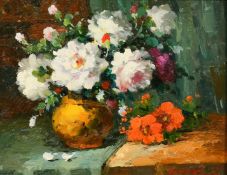 Brandl (20th Century) A pair of still life paintings of mixed flowers in vases, oils on panel, 10