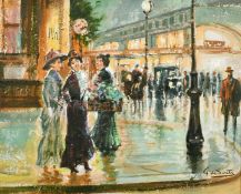 Giuseppe de Sanctis (1858-1924) Italian, A scene of female figures conversing on a busy street