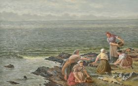 James Charles Morrison (1846-1909) British, a scene of cockle pickers by the open sea, oil on