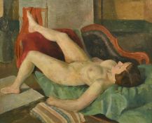 Geoffrey Underwood (1927-2000) British, a female nude reclining on a chaise, oil on canvas, signed