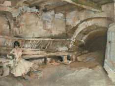 William Russell Flint, a female figure in a stone cellar, colour print, signed in pencil, 17