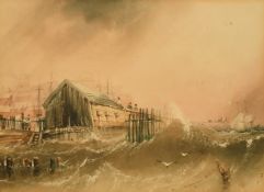 Henry Barlow Carter (1795-1867) British, 'Harbour jetty with stormy seas', watercolour, Abbey