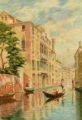 G. Johnson, Circa 1911, Figures on a Venetian Gondolier, watercolour, signed and dated, 10