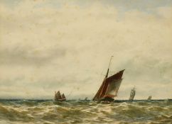Attributed to Thomas Bush Hardy (1842-1897) British, Fishing boats offshore, watercolour,