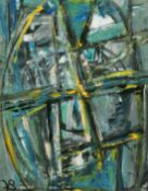 20th Century French School, an abstract composition, acrylic on paper, indistinctly signed and