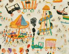 Simeon Stafford (b. 1956) British, revellers at a harbourside funfair, oil on panel, signed and
