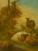 19th Century School, a shepherd overlooking livestock, oil on canvas laid down, inscribed 'Cattle