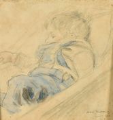 Hubert Williams (1905-1989) British, a watercolour and pencil study of a young boy resting, signed