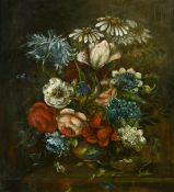 19th Century possibly Dutch School, a still life of mixed flowers and a nest of eggs, oil on