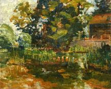 Alexander Jamieson (1873-1937) British, 'Burnside', a view from the artist's studio, oil on panel,