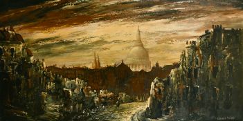 Edward Elliott, 20th Century, A bombed street in London with the dome of St. Paul's in the