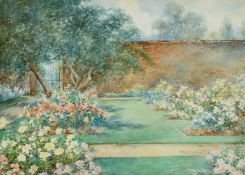 Annie L. Pressland (1862-1933) British, A walled garden in full bloom, watercolour, signed, 9.75