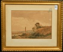 Circle of John Thirtle, Boats and livestock by an estuary, watercolour, 8