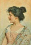 20th Century, Portrait of a young Italian girl, watercolour, initialled M.R.S. and dated 1910, 16.