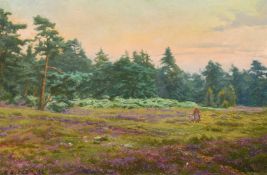 Charles Ernest Butler (1864-1933) British, a mother and child walking through heathland at dusk, oil