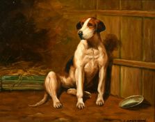 C. Harrison (20/21st Century) A pair of hounds, one seated in a landscape, the other in a stable,